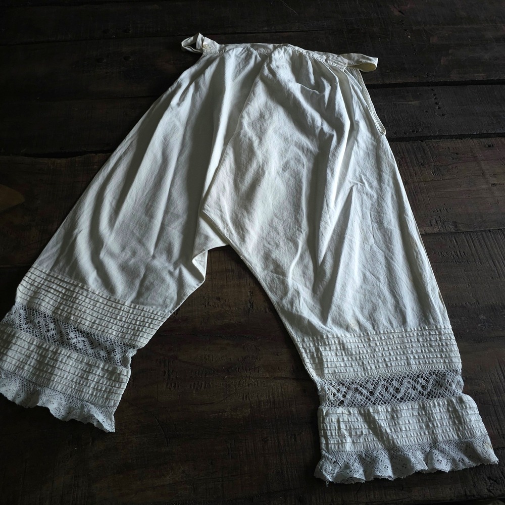 Antique Victorian White Cotton Bloomers Lace Trim Pantaloons 1900s Edwardian